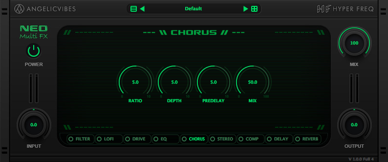 A classic chorus effect to thicken the sound and add width to it.